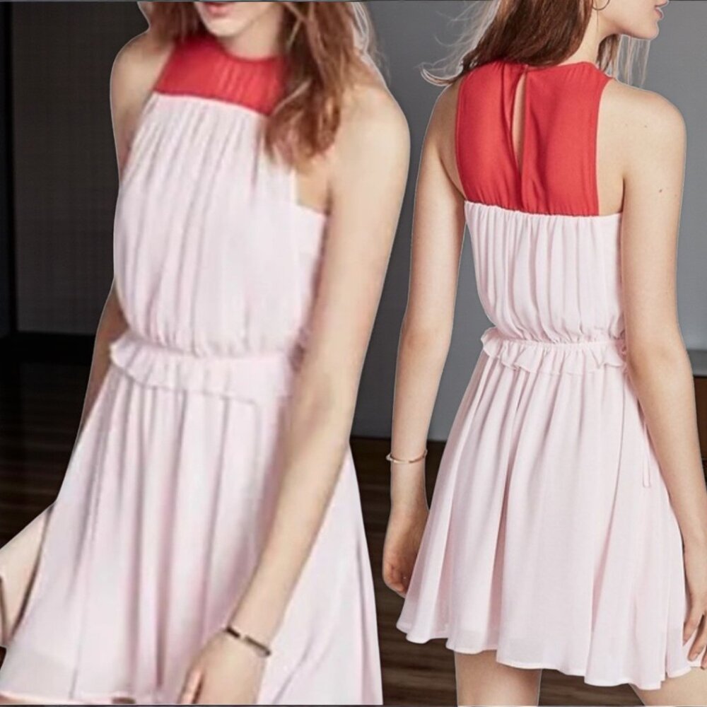 NWT EXPRESS Sheer Color block red and pink tank dress